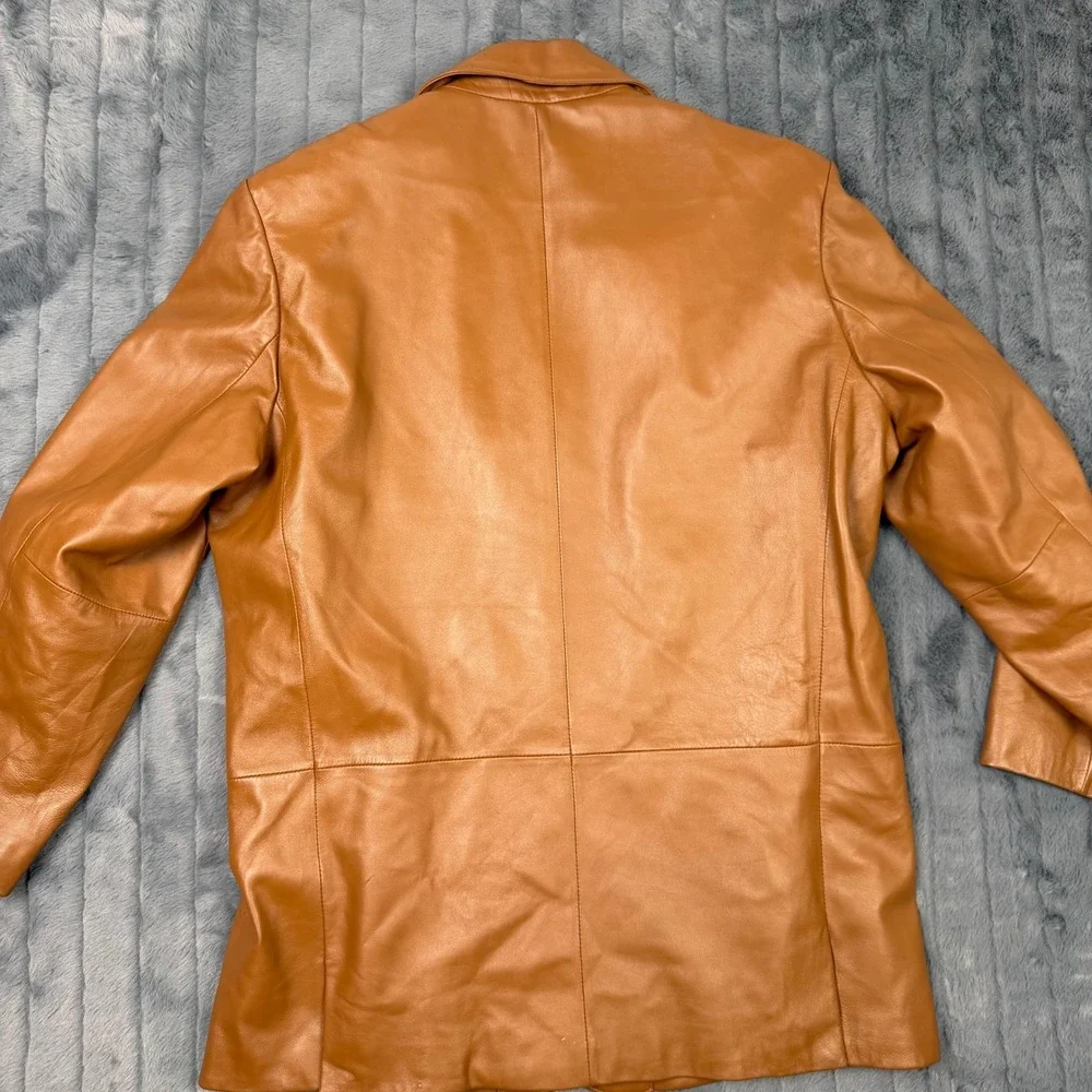 Bachrach Leather Blazer Mens Large Cognac Brown 3-Button Sport Coat Jacket 9186